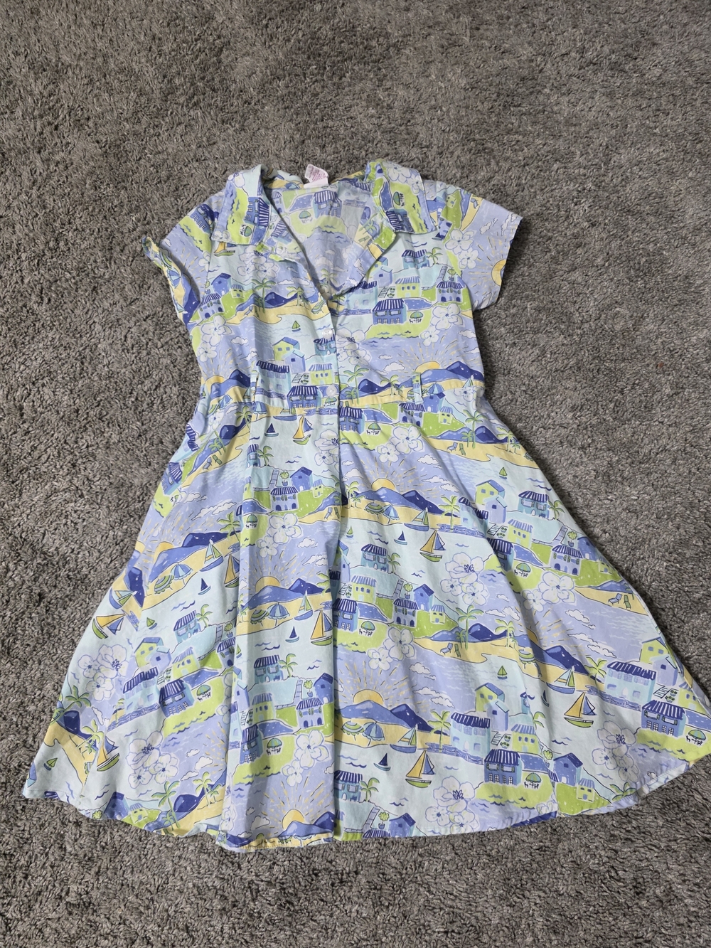 Vintage GynboreeGirls' Short Sleeve Seaside Print Dress in Light Blue and Yellow